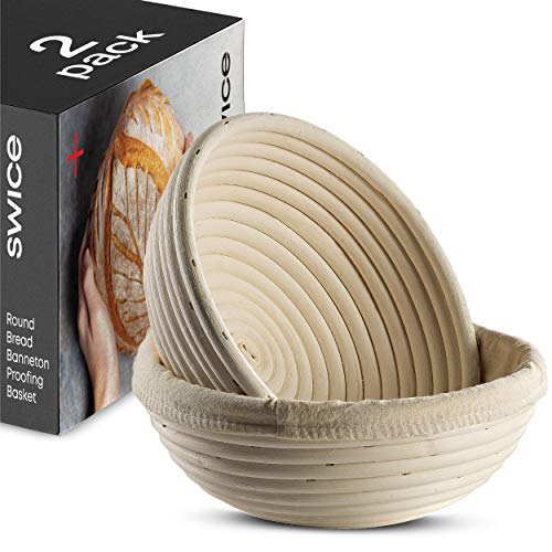 Swice Banneton Bread Proofing Basket [Set of 2 ] Round 9 Inch Handmade Rattan Baskets and Liners for Sourdough - Image 1