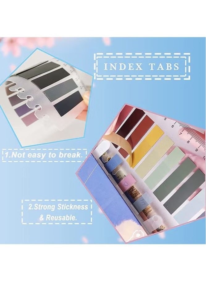 KIIUMI 1200Pcs Sticky Tabs Sticky Index Tabs with Transparent Soft Ruler, 6 Sheets Colorful Page Markers, Writable Page Labels Clear Index Tabs Translucent Index Stickers for Page Marking Classified File Books Office Supplies, Morandi Color  - Image 3