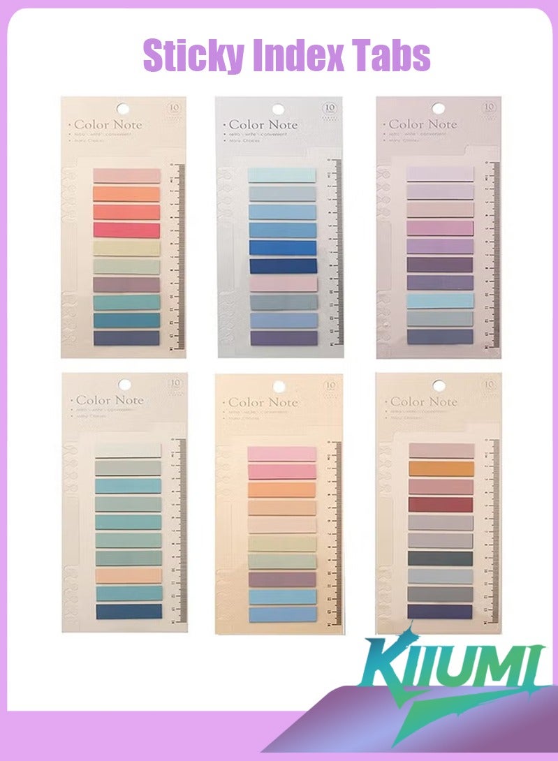 KIIUMI 1200Pcs Sticky Tabs Sticky Index Tabs with Transparent Soft Ruler, 6 Sheets Colorful Page Markers, Writable Page Labels Clear Index Tabs Translucent Index Stickers for Page Marking Classified File Books Office Supplies, Morandi Color  - Image 1