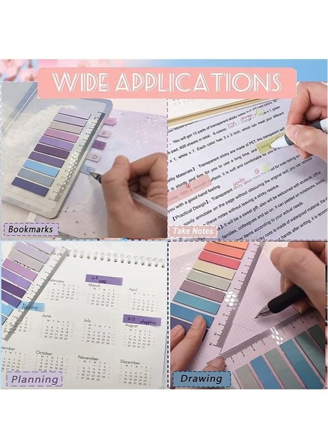 KIIUMI 1200Pcs Sticky Tabs Sticky Index Tabs with Transparent Soft Ruler, 6 Sheets Colorful Page Markers, Writable Page Labels Clear Index Tabs Translucent Index Stickers for Page Marking Classified File Books Office Supplies, Morandi Color  - Image 4