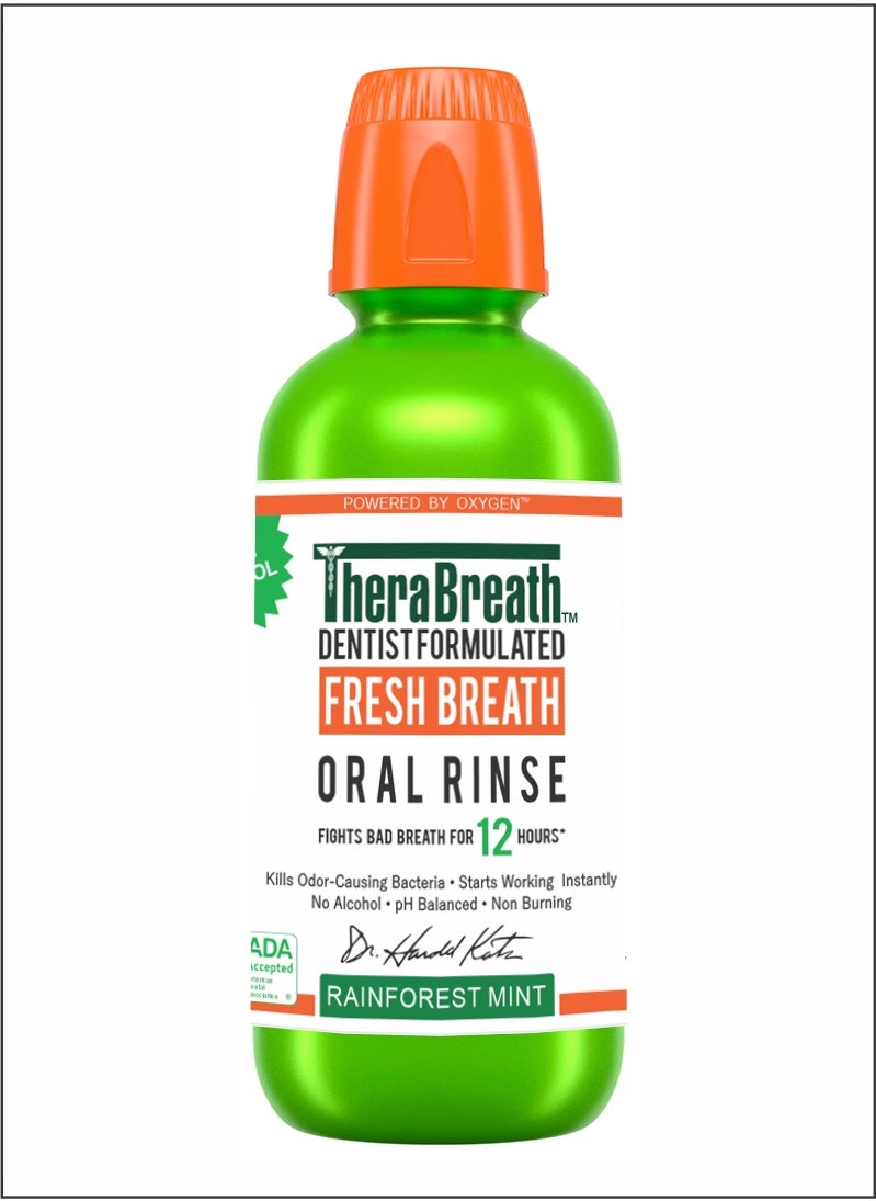 TheraBreath Fresh Breath Oral Rinse  Rainforest Mint, Single Pack for Revitalizing Freshness 