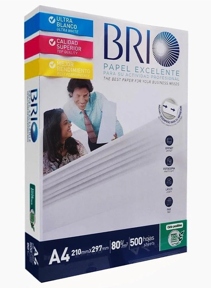 Brio A4 printing paper - 80 grams - 500 sheets ,Laser cut ,High quality Brazilian  - Image 1