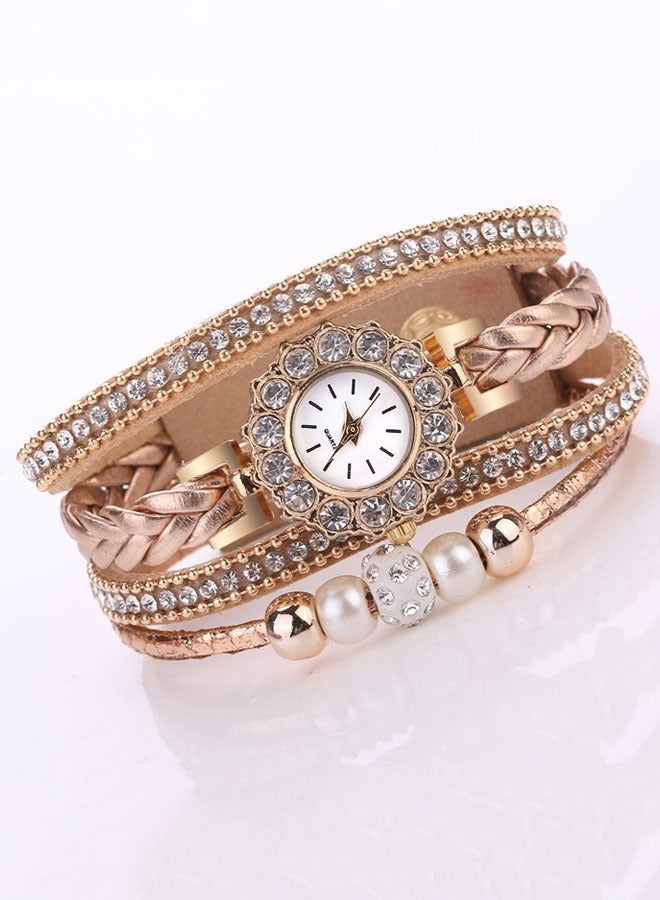 Women's Pearl Analog Quartz Watch Women's Inlay Diamond Pearl Wrist Watches Wrap Around Bracelet Analog Quartz Dress Wrist Watches Gifts, Quartz Movement