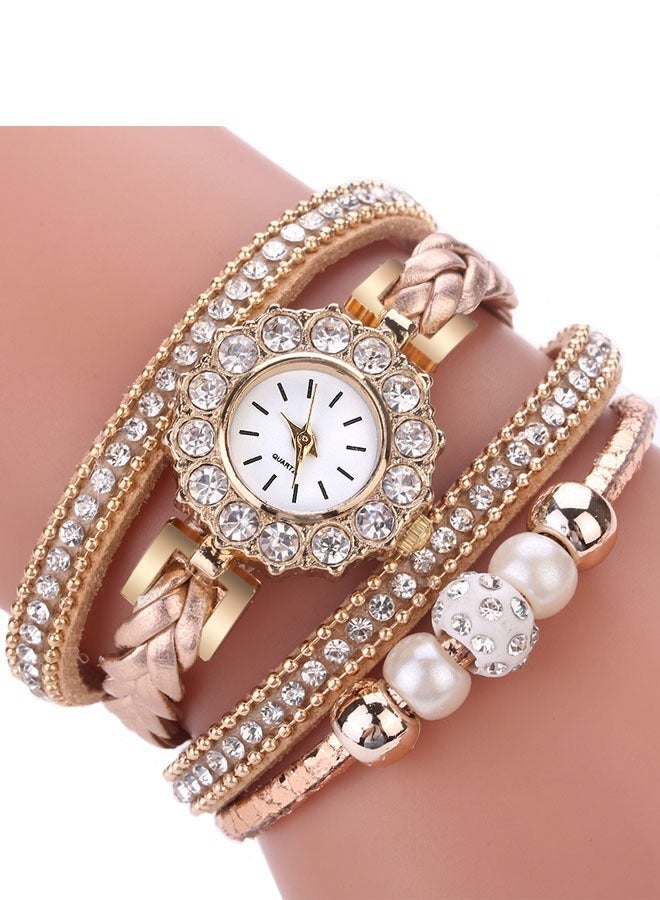 Women's Pearl Analog Quartz Watch Women's Inlay Diamond Pearl Wrist Watches Wrap Around Bracelet Analog Quartz Dress Wrist Watches Gifts, Quartz Movement