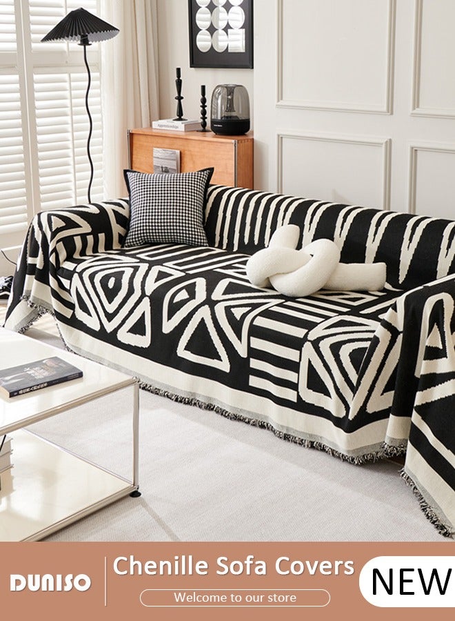 DUNISO Chenille Sofa Covers, Washable Geometric Jacquard Bohemian Couch Cover,Tassel Pattern Sofa Cover,Four Seasons Washable Sofa Blanket, Couch Furniture Protector, Non Slip Sectional Sofa Slipcover(180*130 cm)  - Image 1