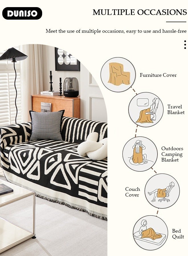 DUNISO Chenille Sofa Covers, Washable Geometric Jacquard Bohemian Couch Cover,Tassel Pattern Sofa Cover,Four Seasons Washable Sofa Blanket, Couch Furniture Protector, Non Slip Sectional Sofa Slipcover(180*130 cm)  - Image 3