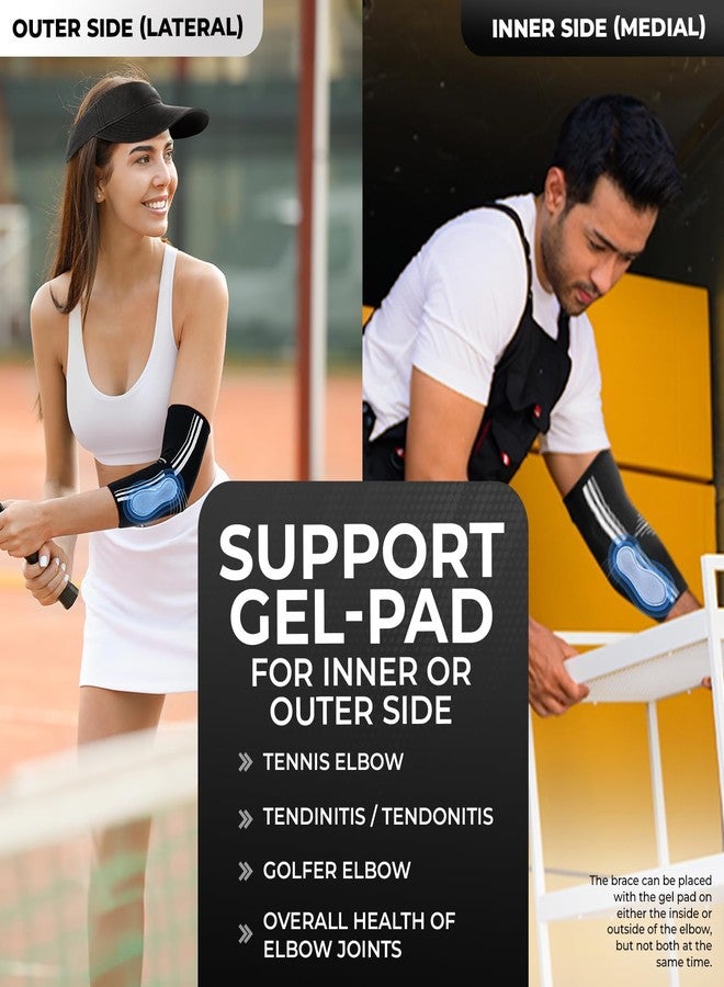 DR. BRACE® Elite Elbow Brace Support, Breathable Elbow Compression Sleeve with Gel Pad for Golfer's, Tennis Elbow & Tendonitis Treatment & Pain Relief 2024 (A Black-White, Medium) - Image 2