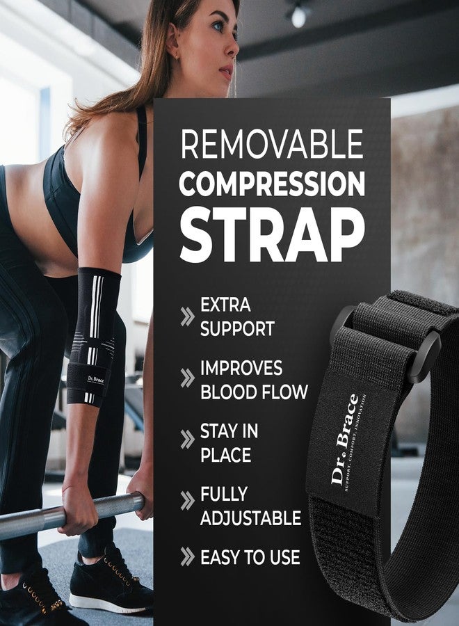 DR. BRACE® Elite Elbow Brace Support, Breathable Elbow Compression Sleeve with Gel Pad for Golfer's, Tennis Elbow & Tendonitis Treatment & Pain Relief 2024 (A Black-White, Medium) - Image 3
