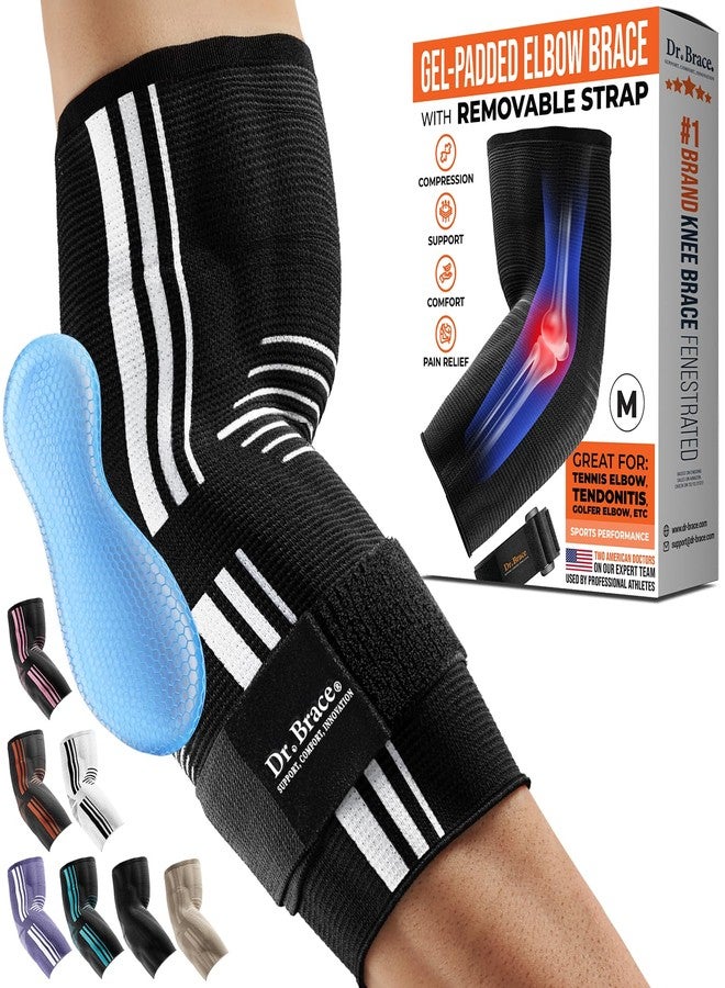 DR. BRACE® Elite Elbow Brace Support, Breathable Elbow Compression Sleeve with Gel Pad for Golfer's, Tennis Elbow & Tendonitis Treatment & Pain Relief 2024 (A Black-White, Medium) - Image 1