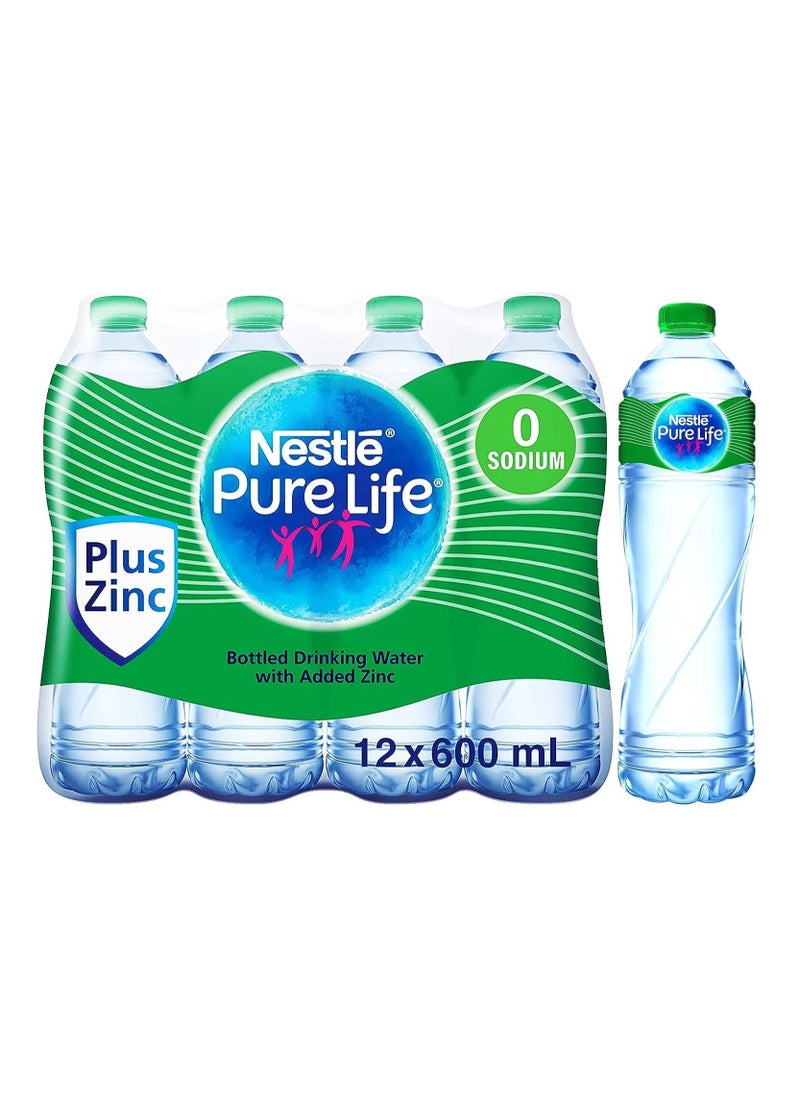 Nestle - Nestlé Pure Life, Zinc Plus, Zero Sodium, Bottled Drinking Water, 12 x 600 ml - Image 1