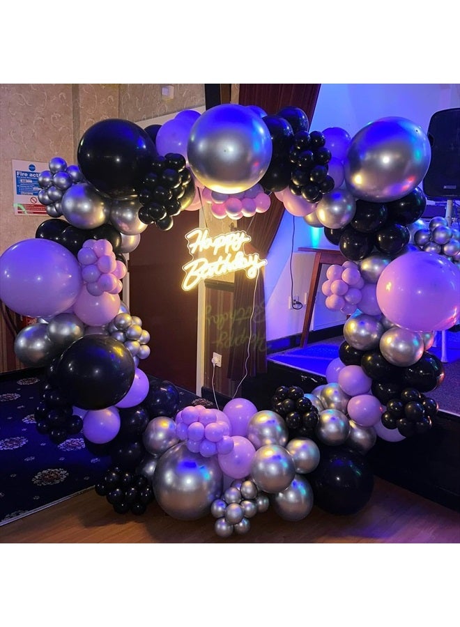 Biapian Purple Black Balloons Set, 60 PCS Black Purple Silver Birthday Balloons, Metallic Silver Purple Confetti Balloons Black and Purple Latex Balloons for Birthday Wedding Graduations Party Decorations - Image 5