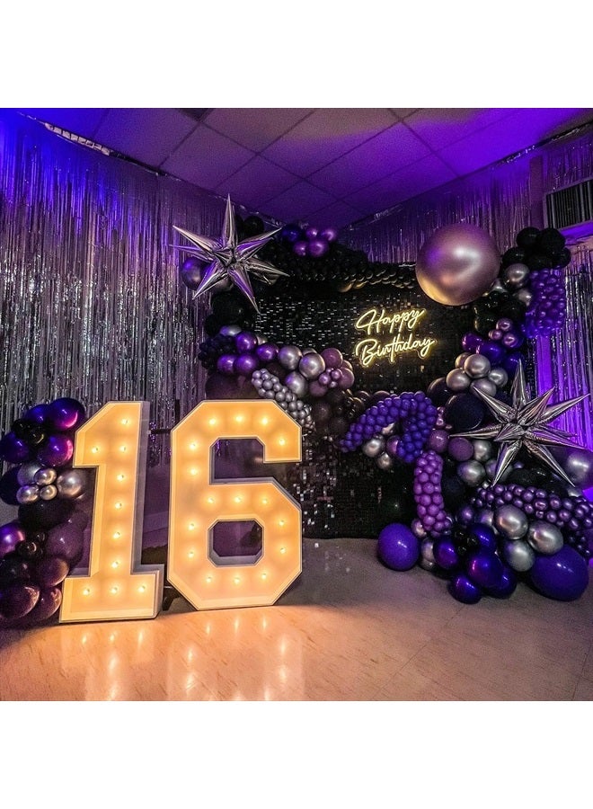 Biapian Purple Black Balloons Set, 60 PCS Black Purple Silver Birthday Balloons, Metallic Silver Purple Confetti Balloons Black and Purple Latex Balloons for Birthday Wedding Graduations Party Decorations - Image 3