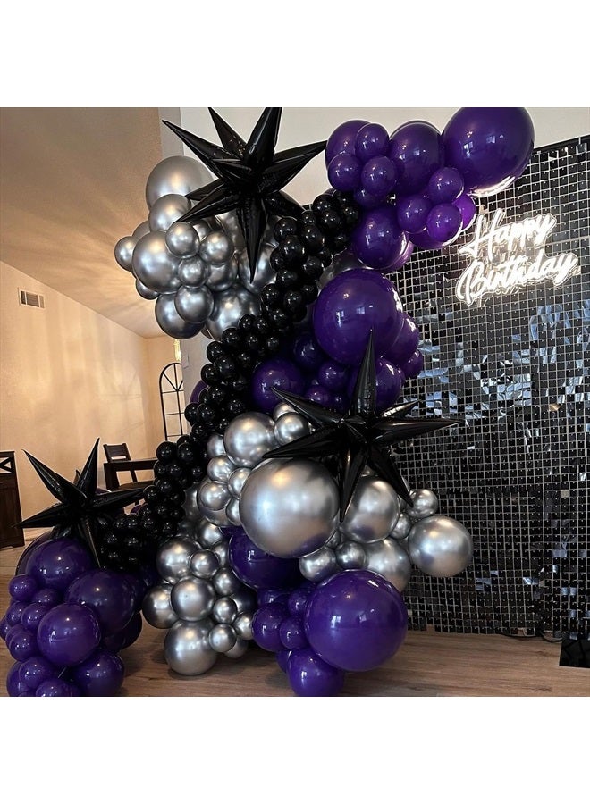 Biapian Purple Black Balloons Set, 60 PCS Black Purple Silver Birthday Balloons, Metallic Silver Purple Confetti Balloons Black and Purple Latex Balloons for Birthday Wedding Graduations Party Decorations - Image 4