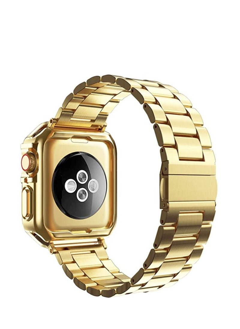 ACLIX Compatible with Apple Watch Band, Designed Stainless Steel Metal Chain with TPU Cover Case, Designed for iPhone Smart-Watch Bracelet Link Wrist-Band Gold  - Image 2