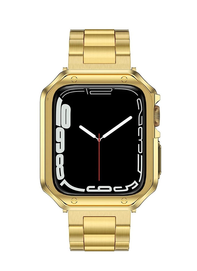 ACLIX Compatible with Apple Watch Band, Designed Stainless Steel Metal Chain with TPU Cover Case, Designed for iPhone Smart-Watch Bracelet Link Wrist-Band Gold  - Image 1