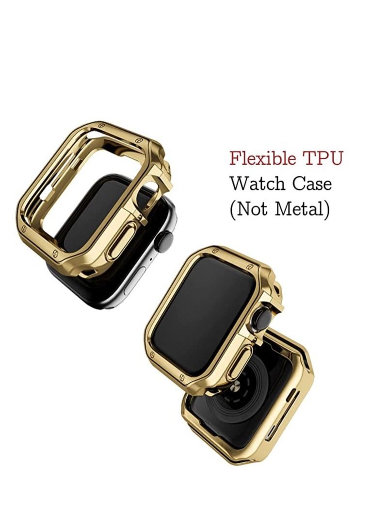 ACLIX Compatible with Apple Watch Band, Designed Stainless Steel Metal Chain with TPU Cover Case, Designed for iPhone Smart-Watch Bracelet Link Wrist-Band Gold  - Image 4