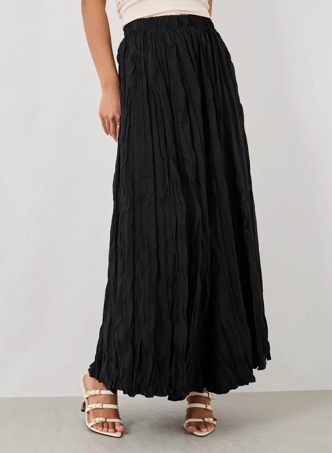 ستايلي Styli Textured Elasticated Waistband A-Line Maxi Skirt