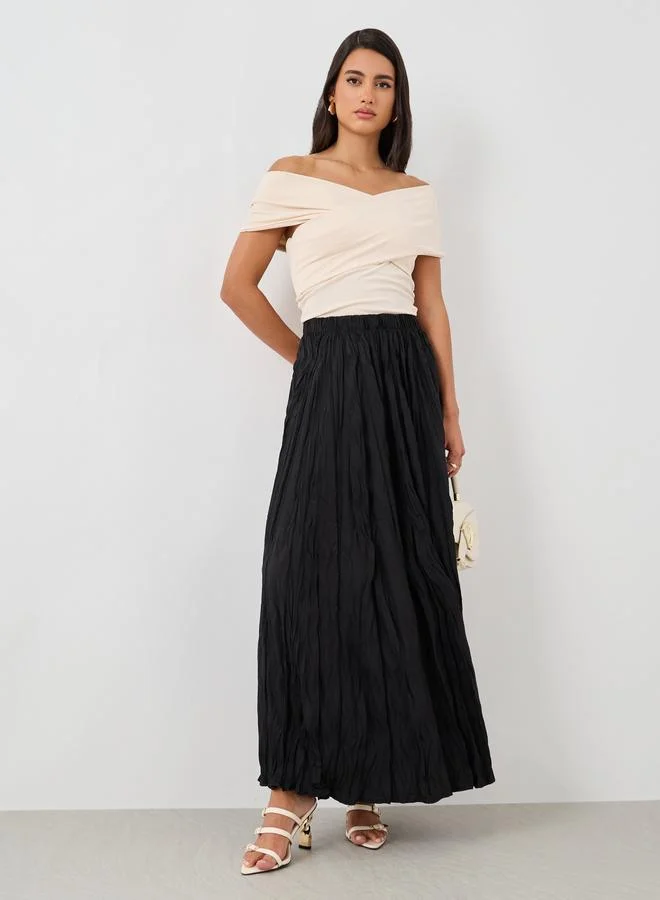ستايلي Styli Textured Elasticated Waistband A-Line Maxi Skirt