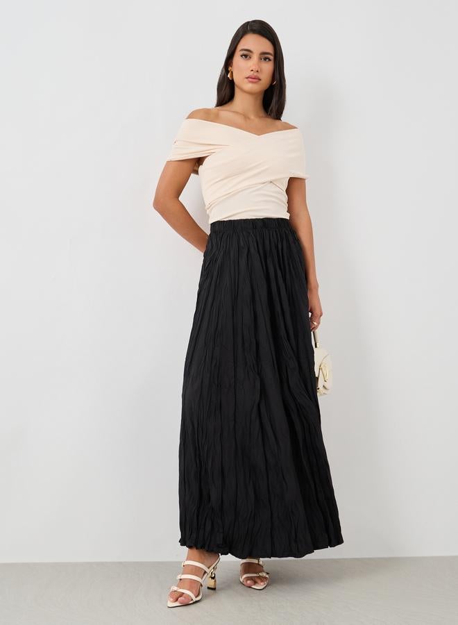 Styli Styli Textured Elasticated Waistband A-Line Maxi Skirt  - Image 1
