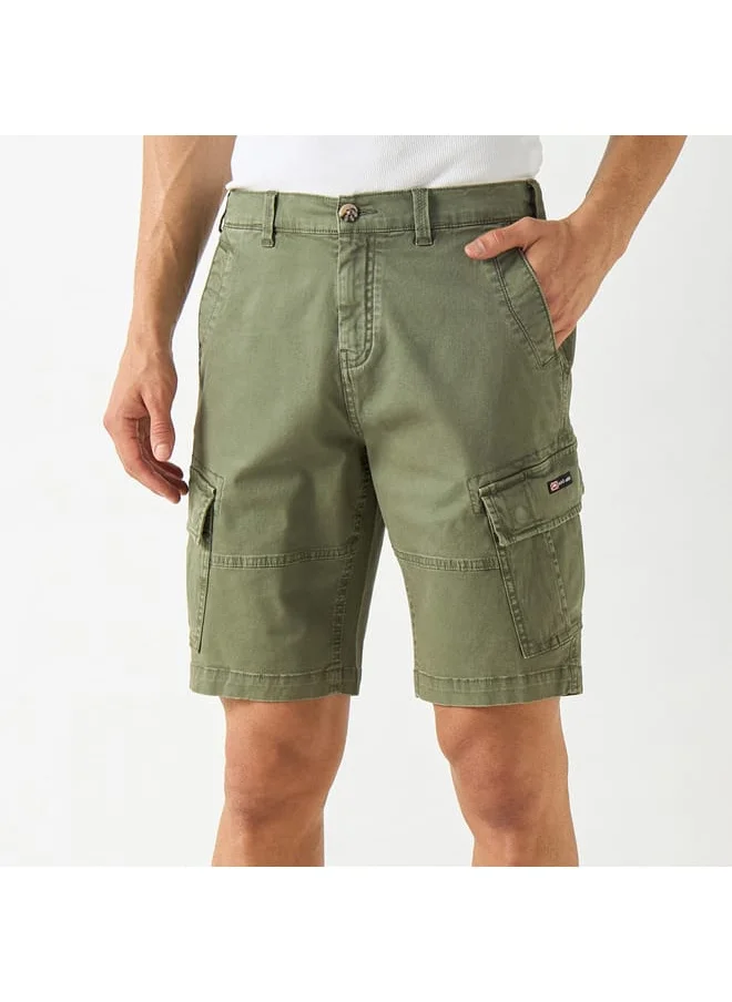 Ecko Unltd. Ecko Unltd Solid Relaxed Fit Cargo Shorts with Button Closure