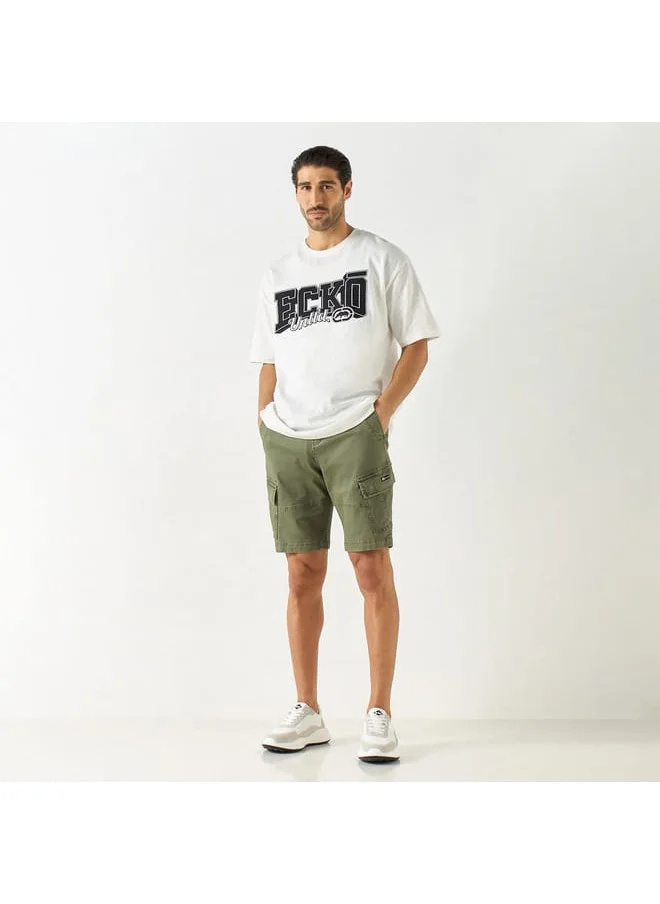 Ecko Unltd. Ecko Unltd Solid Relaxed Fit Cargo Shorts with Button Closure