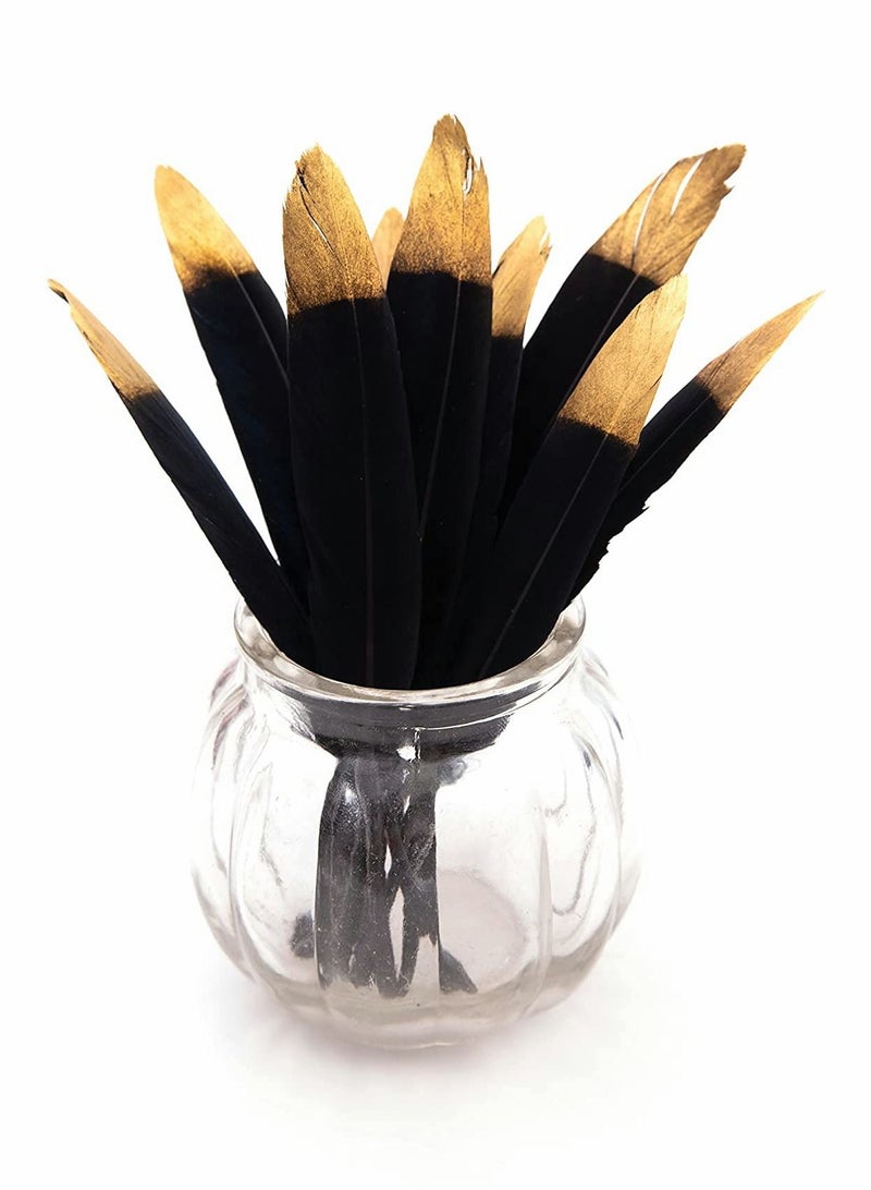 KASTWAVE Metallic Gold Dipped Black Feathers, 30 pcs 4-6 Inches Party Decor Feathers - Image 5