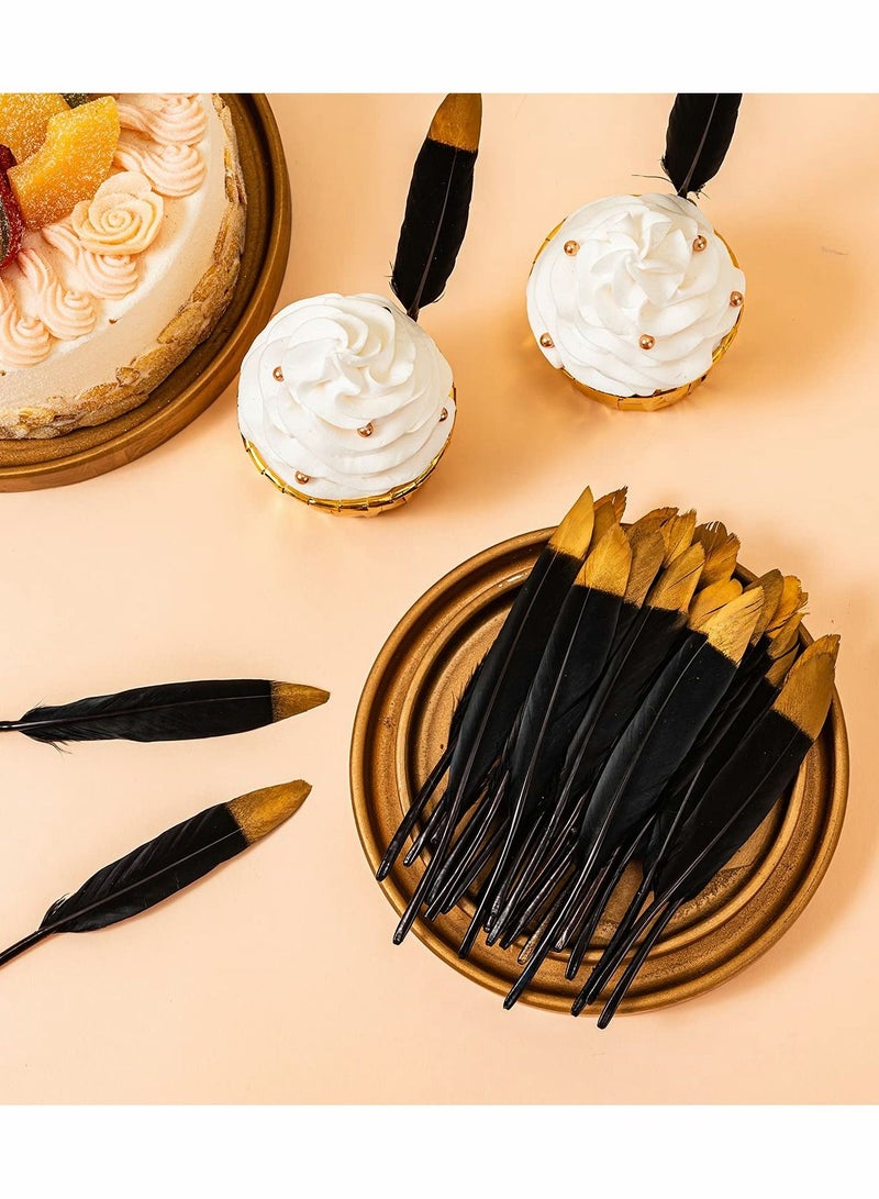 KASTWAVE Metallic Gold Dipped Black Feathers, 30 pcs 4-6 Inches Party Decor Feathers - Image 3