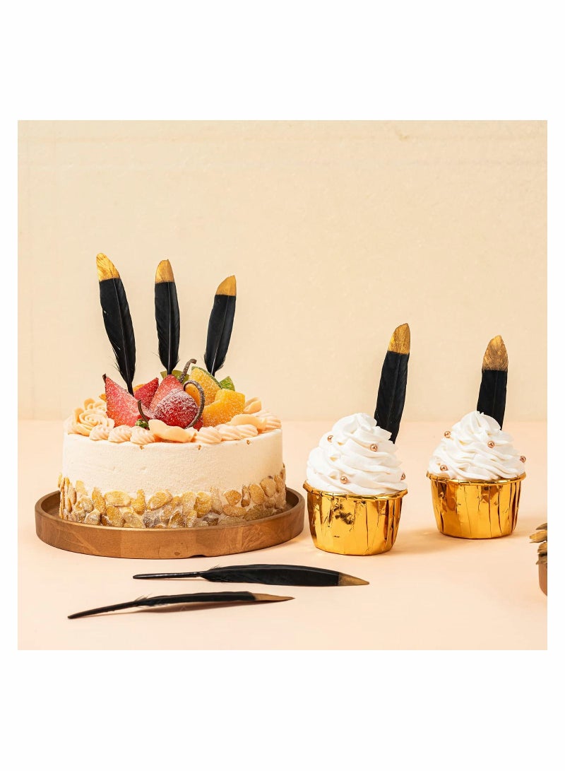 KASTWAVE Metallic Gold Dipped Black Feathers, 30 pcs 4-6 Inches Party Decor Feathers - Image 2