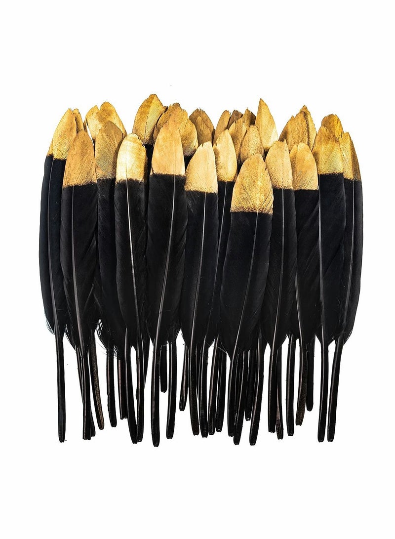 KASTWAVE Metallic Gold Dipped Black Feathers, 30 pcs 4-6 Inches Party Decor Feathers - Image 1