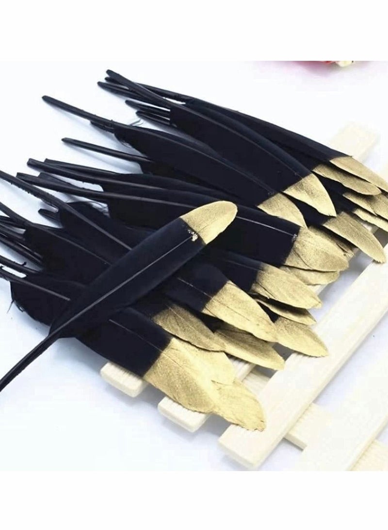 KASTWAVE Metallic Gold Dipped Black Feathers, 30 pcs 4-6 Inches Party Decor Feathers - Image 4