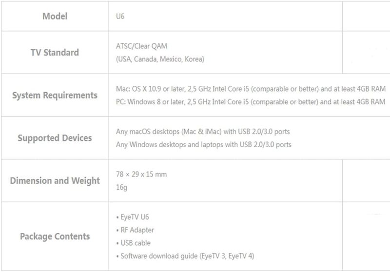 EyeTV GT-1U620160701 U6 Pocket-Sized HDTV Tuner Stick for Apple MacBook Series - Image 5