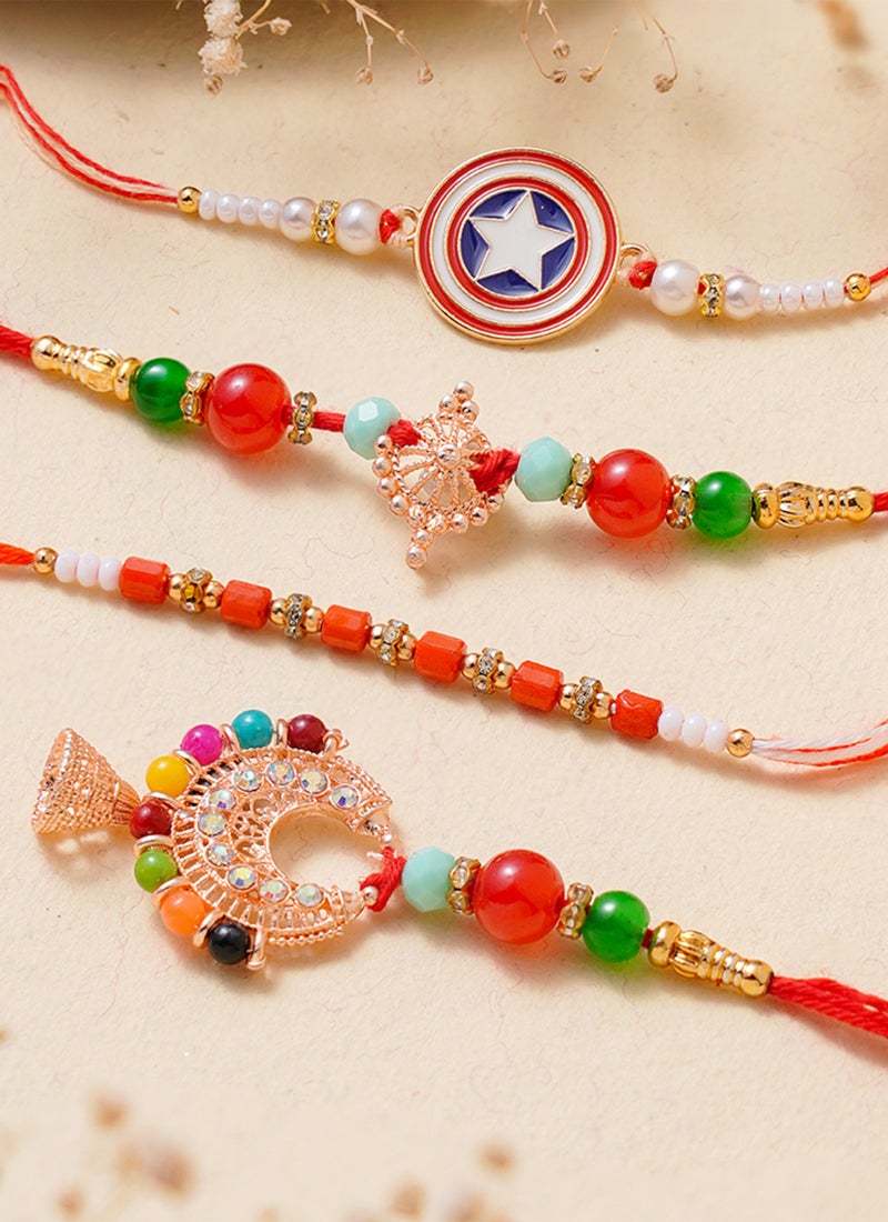 Madhoor Bhaiya Bhabhi Family Rakhi Combo Multicolour Designer Raksha Bandhan Thread ,Premium Handmade ,4-Piece Set-45 CM - Image 1