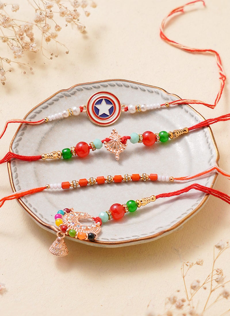 Madhoor Bhaiya Bhabhi Family Rakhi Combo Multicolour Designer Raksha Bandhan Thread ,Premium Handmade ,4-Piece Set-45 CM - Image 2