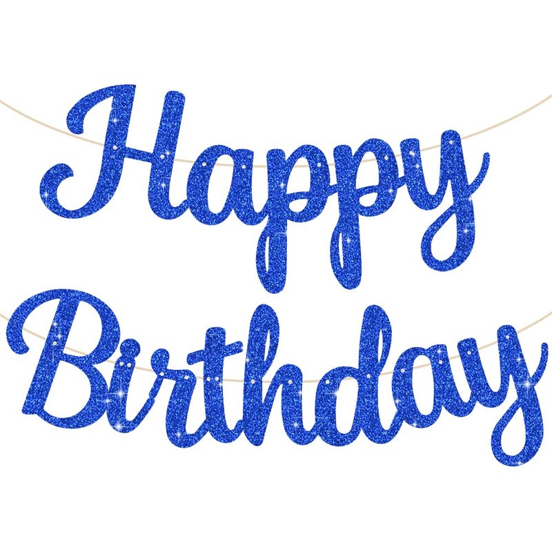 BEISHIDA Blue Happy Birthday Banner NO DIY10FeetPreStrungGlitter Happy Birthday Sign Happy Birthday GarlandHappy Birthday BackdropHappy Birthday Decorations for Women - Image 3