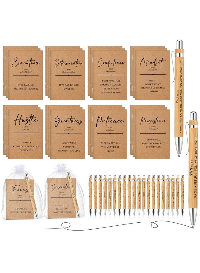 Spakon Spakon 30 Sets Inspirational Notebooks Gifts Motivational Bamboo Pen with Organza Bag Bulk Positive Kraft Notepad Journal Employee Appreciation Gifts for Coworker Office Team Student School Teachers  - Image 1
