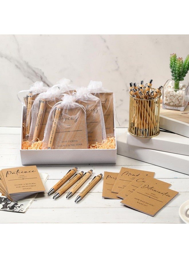 Spakon Spakon 30 Sets Inspirational Notebooks Gifts Motivational Bamboo Pen with Organza Bag Bulk Positive Kraft Notepad Journal Employee Appreciation Gifts for Coworker Office Team Student School Teachers  - Image 5