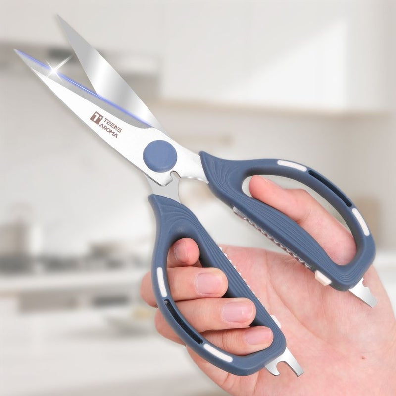 Set Of 2 Multifunctional Kitchen Scissors Heavy Duty Professional Scissors For Food Preparation Cooking Home Office Crafting Sewing Gardening Blue And Golden - Image 3