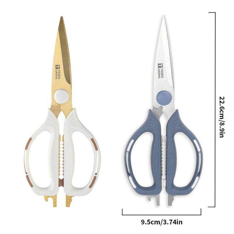 Set Of 2 Multifunctional Kitchen Scissors Heavy Duty Professional Scissors For Food Preparation Cooking Home Office Crafting Sewing Gardening Blue And Golden - Image 2