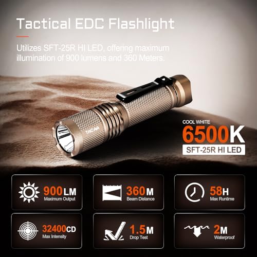 ACEBEAM TAC AA 20 LongestRange AA Flashlight 360 Meters 900 High Lumens Tactical EDC Flashlight Rechargeable 6 Modes Pocket LED Super Bright Small Mini Flashlight for Camping HomeSFT25R - Image 3