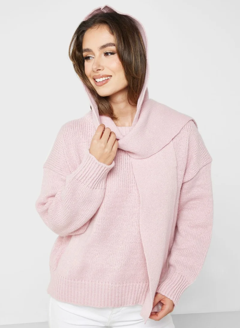 ELLA Tie Detail Sweater With Hoodie