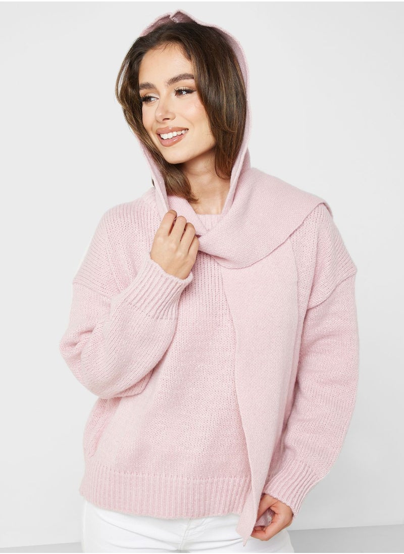 ELLA - Tie Detail Sweater With Hoodie - Image 1