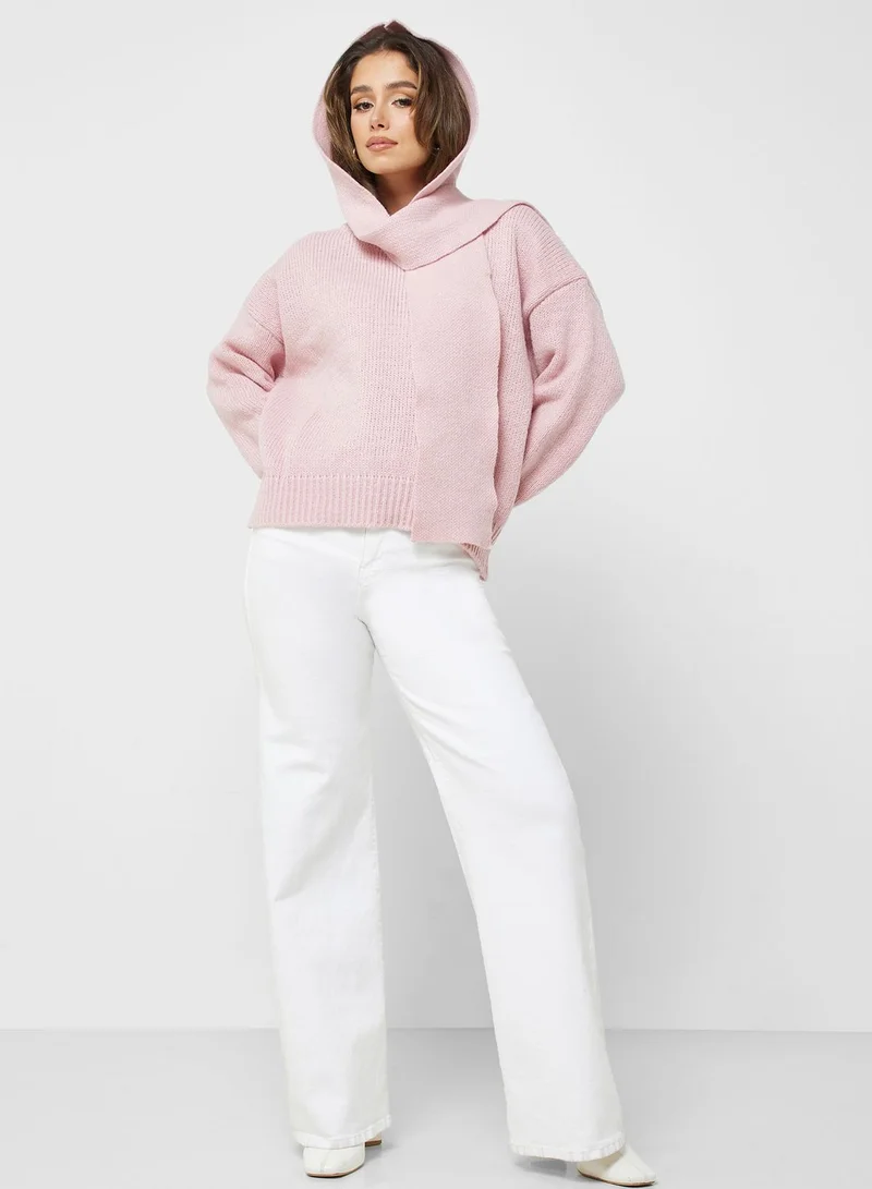 ELLA Tie Detail Sweater With Hoodie