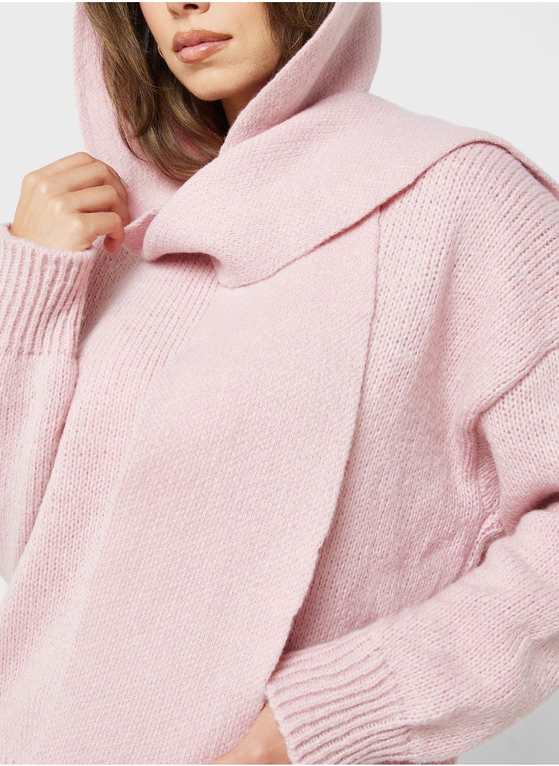 ELLA - Tie Detail Sweater With Hoodie - Image 1
