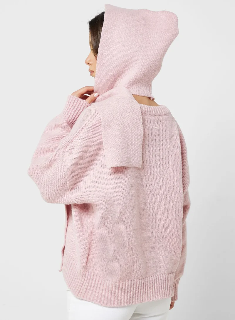 ELLA Tie Detail Sweater With Hoodie