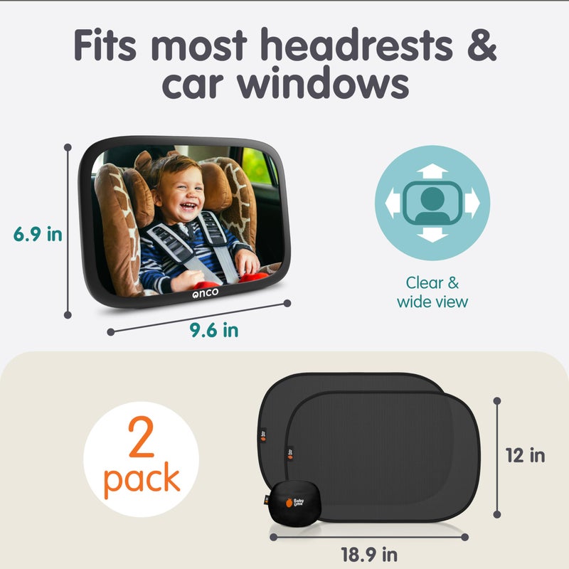 Onco Baby Car Mirror & Car Window Shades Bundle (18.9â€³ Ã— 12â€³) - UPF 50+ Window Shade, 100% Shatter-Proof Car Mirror for Baby, Universal Shades & Mirror - Image 4