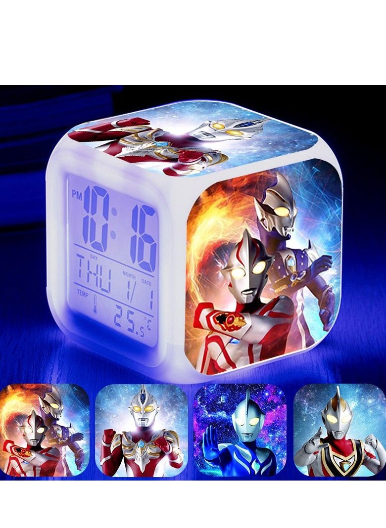 KUYING - Ultraman Cartoon Cute Game Surrounding Children LED Digital Colorful Luminous Night Light Alarm Clock - Image 1