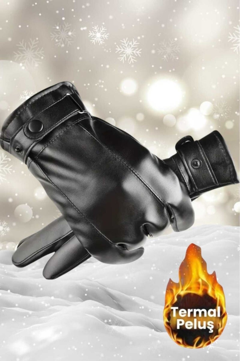 Tezzgelsin Men's Water and Windproof Vegan Leather Thermal Gloves Men's Gloves  - Image 1
