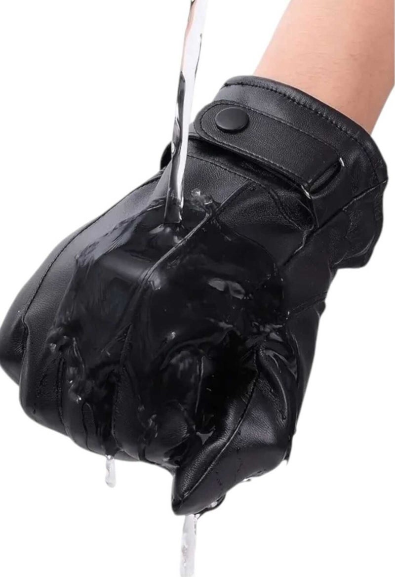 Tezzgelsin Men's Water and Windproof Vegan Leather Thermal Gloves Men's Gloves  - Image 2
