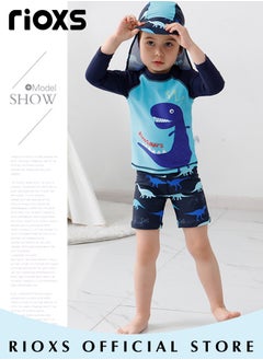 RIOXS 3-Piece Rash Guard Swimsuit for Boys, Moisture-wicking Breathable Swimming Costume Set, Fashionable Long Sleeve Swimwear, Made of Efficient Quick-drying and High-density Fabric, Suitable for Surfing, Diving, Swimming or Beach Activities  - Image 3