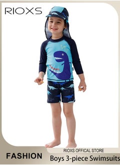 RIOXS 3-Piece Rash Guard Swimsuit for Boys, Moisture-wicking Breathable Swimming Costume Set, Fashionable Long Sleeve Swimwear, Made of Efficient Quick-drying and High-density Fabric, Suitable for Surfing, Diving, Swimming or Beach Activities  - Image 1